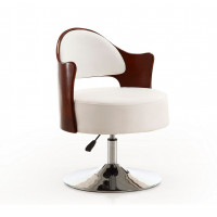 Manhattan Comfort AC033-WH Bopper White and Polished Chrome Faux Leather Adjustable Height Swivel Accent Chair